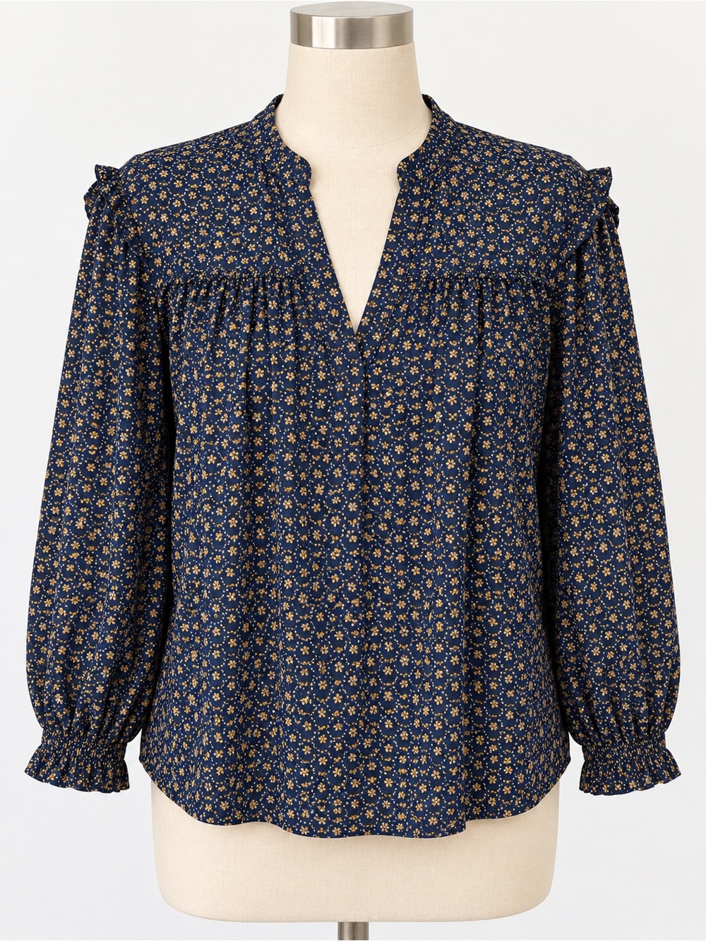 Treasure & Bond black and brown split v neck blouse